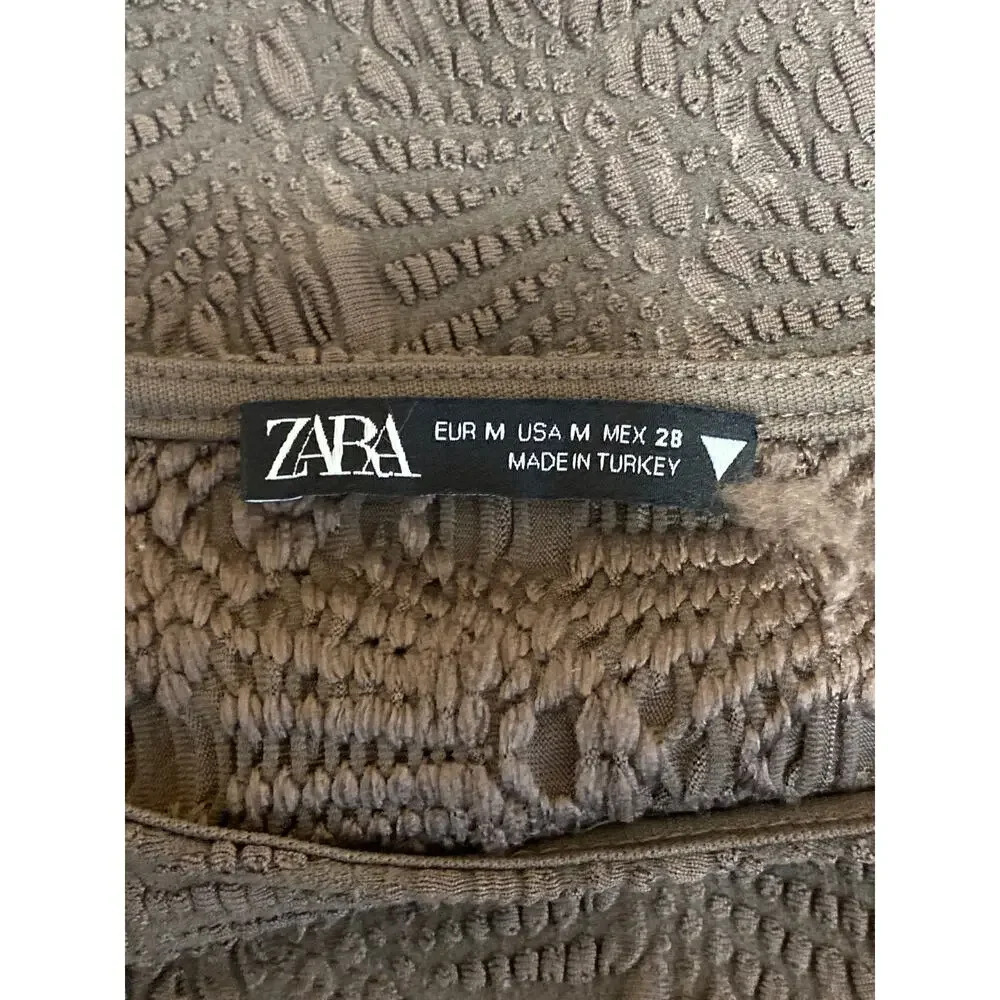 Zara Women's Brown Embossed Textured Long Sleeve Knit Round Neck Crop Top Size M
